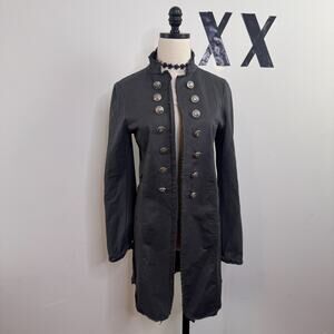 Y2K Gray Longline Military Coat Double-Button Open Jacket Steampunk S